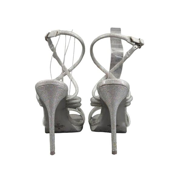 Nine West Shoes Womens 8 Heeled Sandal Ankle Strap Pumps Platform Silver Glitter - Picture 6 of 15